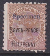 New South Wales 1891 SG 267s P. 10 Mint Hinged SPECIMEN (broken E Of SEVEN) - Neufs