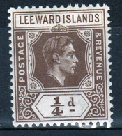 Leeward Islands 1938 George VI ¼d Brown Single Definitive Stamp. - Leeward  Islands