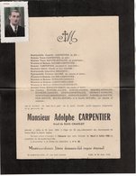 VP13.569 - SAINT ANDRE LEZ LILLE 1950 - Photo & Faire - Part De Décès De Mr Adolphe CARPENTIER - Obituary Notices