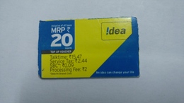 India-idea-talking1547-card-(32u)-(mrp20)-(965260701646320)-(bangalore)-(12/2015)-card Used+1 Card Prepiad Free - Inde