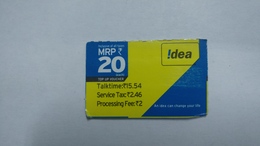 India-idea-talking1554-card-(32w)-(mrp20)-(184649599108940)-(bangalore)-(9/2015)-card Used+1 Card Prepiad Free - Inde