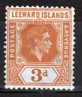 Leeward Islands 1938 George VI  3d Orange Single Definitive Stamp. - Leeward  Islands