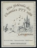 Rare // Etiquette De Vin // Musique // Mon-sur-Rolle, Fête Fédérale Des Chorales PTT 1988 - Musik