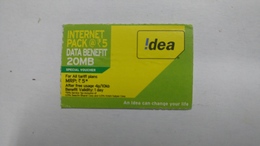 India-idea-internet Pack 20mb-card-(34b)-(20mb)-(196883775585507)-(banglor)-(6/2016)-card Used+1 Card Prepiad Free - India