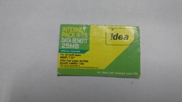 India-idea-internet Pack 25mb-card-(34c)-(rs.5)-(183956342950202)-(banglor)-(10/2016)-card Used+1 Card Prepiad Free - Indien