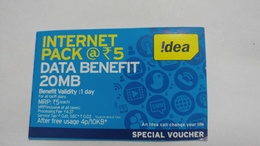 India-idea-internet Pack-(36a)-(20mb)-(704118986027201)-(bangalore)-(4/2016)-card Used+1 Card Prepiad Free - India