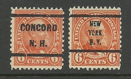 USA 2 Pre-cancels - Concord + N.Y. - On President Carfield Stamp 6 C. Mi 268 - Voorafgestempeld