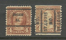 USA 1923/27 - 2 Pre-cancels - Chicago & St. Louis - On Martha Washington 4 C. Mi 265 - Precancels