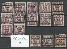 USA 1923/27 PRE-CANCEL Lot, 15 Exemplares, Michel 264, A. Lincoln, Different Perfs - Voorafgestempeld