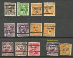 USA 1922/32 PRE-CANCEL Lot, 11 (+2) Exemplares, Different Perforations - Precancels