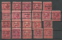 USA 1923/28 PRE-CANCEL Lot, 21 Exemplares, Michel 263 Washington 2 C. - Precancels