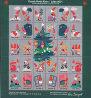 Denmark Full Sheet Christmas Seal 2001 Danish Red Cross Rotes Kreuz Croix Rouge Cruz Roja Artist : Lene Bourgeat MNH** - Feuilles Complètes Et Multiples