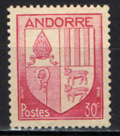 ANDORRA FRANCESE - 1944 - STEMMA - COAT OF ARMS - FRANCOBOLLO CON PIEGA - MNH - Ungebraucht