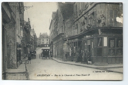 Argentan Rue De La Chaussee Et Place Henri IV Lejeune Edit 1928 Carte Animée Automobile Billard - Argentan