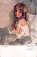 YOUNG GIRL IN NIGHT GOWN IN BED-PRZEBUDZENIE-DAS ERWACHEN-LE REVEIL POSTCARD 35519 - Portraits