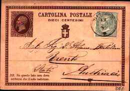 71184) INTERO POSTALE DA 10C.VITTORIO EMANUELE II+5C.V.EMANUELE II DA VIAREGGIO A TRENTO IL  12 -8-1877 - Ganzsachen