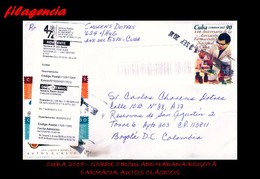 CUBA. ENTEROS POSTALES. SOBRE CIRCULADO 2018. SOBRE CIRCULADO HABANA-BOGOTÁ. FARMACIA. AUTOS CLÁSICOS - Cartas & Documentos