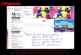 CUBA. ENTEROS POSTALES. SOBRE CIRCULADO 2018. SOBRE CIRCULADO HABANA-BOGOTÁ. JUEGOS OLÍMPICOS. BOXEO. SEGURIDAD VIAL - Storia Postale