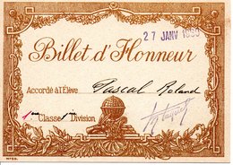 Billet D'honneur Janvier  1960 - Unclassified