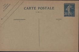 Entier CP Carte Postale Semeuse Camée 30 Ct Bleue Storch N1a Sans Date Cote 75 Euros - Standaardpostkaarten En TSC (Voor 1995)