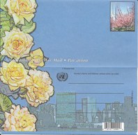 Onu, United Nations, Nations Unies,new York, Entier Postal 2001 , Aérogramme Neuf, Rose Jaune, Cerisiers En Fleurs - Covers & Documents