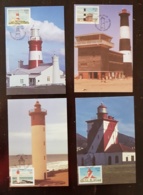 AFRIQUE DU SUD, Phare, Phares, Faro, Lighthouse. 4 Cartes Maximums FDC, 1er Jour. Serie Complete - Lighthouses