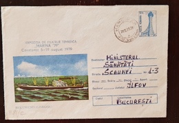 ROUMANIE, Phare, Phares, Faro, Lighthouse. Entier Postal Avec Obliteration Thematique 1979. Bateau Cargo - Vuurtorens