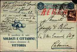 71188) INTERO POSTALE DIN FRANCHIGIA MILITARE CON MOTTO VIA AEREA CON 50C. AEREA BOLLO 82 POSTA MILITARE 3-9-42 - Ganzsachen