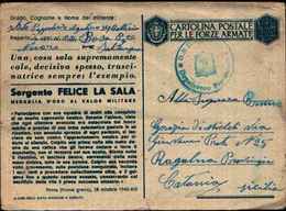 71189) INTERO POSTALE DIN FRANCHIGIA MILITARE CON MOTTO BOLLO O.N.D. 3-9-42 - Stamped Stationery