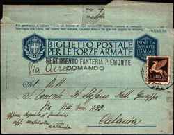 71200) BIGLIETTO POSTALE IN FRANCHIGIA MILITARE CON MOTTO-VIA AEREA CON 50 C. AEREA BOLL 82 POSTA MILITARE-20-12-42 - Entero Postal