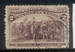 USA 1893 Sc#231 Columbian Expo, 2c Landing Of Columbus (Broken Hat Variety) FU - Other & Unclassified
