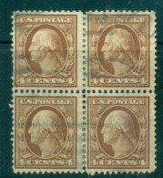 USA 1908-09 Sc#334 4c Orange Brown Washington Perf 12 Wmk D/L (separated, Hinge Reinforced)3mm Spacing Blk 4 FU Lot68804 - Sonstige & Ohne Zuordnung