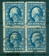 USA 1908-09 Sc#335 5c Blue Washington Perf 12 Wmk D/L 2mm Spacing Blk 4 FU Lot68886 - Sonstige & Ohne Zuordnung