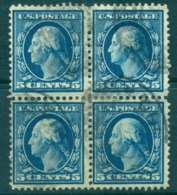 USA 1908-09 Sc#335 5c Blue Washington Perf 12 Wmk D/L 2mm Spacing Blk 4 FU Lot68887 - Autres & Non Classés