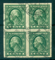 USA 1912 Sc#408 1c Green Washington IMPERF Wmk S/L Blk 4 FU Lot69326 - Otros & Sin Clasificación