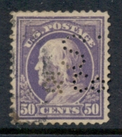 USA 1912-14 Sc#421 50c Violet Franklin Perf 12 Wmk S/L Perfin FU - Other & Unclassified
