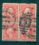 USA 1913-15 Sc#425 2c Rose Red Washington TyI Perf 10 Wmk S/L Blk 4 FU Lot68818 - Autres & Non Classés