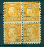 USA 1913-15 Sc#433 10c Orange Yellow Franklin Perf 10 Wmk S/L Blk 4 FU Lot68817 - Other & Unclassified