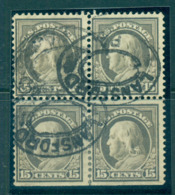 USA 1913-15 Sc#437 15c Grey Franklin Perf 10 Wmk S/L Blk 4 FU Lot69036 - Autres & Non Classés