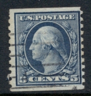 USA 1914-16 Sc#458 5c Blue Washington Rotary Perf 10 Vert Wmk S/L FU - Other & Unclassified