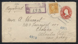 USA 1916 Uprated PS, Franklin Registered To Atlantic City Cover - Sonstige & Ohne Zuordnung