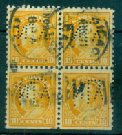 USA 1916-17 Sc#472 10c Orange Yellow Franklin Perf 10 No Wmk Blk 4 Perfin FU Lot69093 - Autres & Non Classés