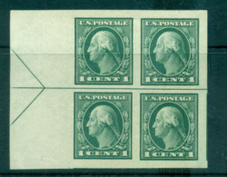 USA 1916-17 Sc#481 1c Green Washington IMPERF No Wmk Arrow Margin Blk 4 LHS MLH Lot69347 - Other & Unclassified