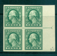 USA 1916-17 Sc#481 1c Green Washington IMPERF No Wmk Arrow Margin Blk 4 RHS MLH Lot69349 - Other & Unclassified