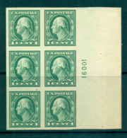 USA 1916-17 Sc#481 1c Green Washington IMPERF No Wmk P#16001 Blk 6 MUH Lot69353 - Autres & Non Classés