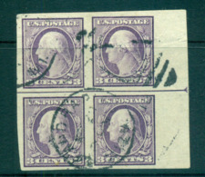 USA 1916-17 Sc#483 3c Violet Washington TyI IMPERF No Wmk Arrow RHS Blk 4 FU Lot69373 - Sonstige & Ohne Zuordnung