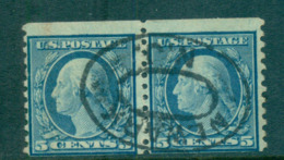 USA 1916-19 Sc#496 5c Blue Washington Rotary Perf 10 Vert No Wmk Pair FU Lot69412 - Autres & Non Classés