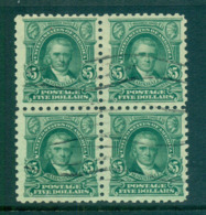 USA 1917 Sc#480 $5 Light Green Marshall Perf 10 No Wmk Blk 4 FU Lot69110 - Sonstige & Ohne Zuordnung