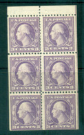 USA 1917-19 Sc#502b 3c Dark Violet Washington TyII Perf 11 No Wmk Booklet Pane MUH Lot69161 - Sonstige & Ohne Zuordnung