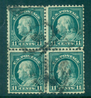 USA 1917-19 Sc#511 11c Light Green Franklin Perf 11 No Wmk Blk 4 FU Lot68839 - Autres & Non Classés